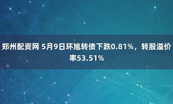 郑州配资网 5月9日环旭转债下跌0.81%，转股溢价率53.51%