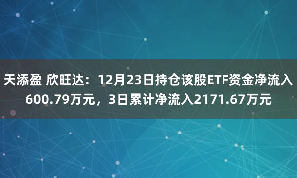 天添盈 欣旺达:12月23日持仓该股ETF资金净流入600.79万元,3日累计净流入2171.67万元