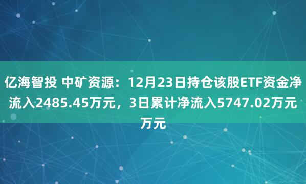 亿海智投 中矿资源：12月23日持仓该股ETF资金净流入2485.45万元，3日累计净流入5747.02万元